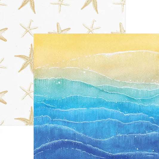Painted Waves and Starfish 12x12 Scrapbook Paper Double Sided