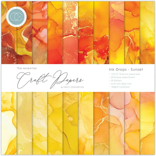 Ink Drops Sunset Oranges and Yellows 12x12 Premium Scrapbook Paper Pad